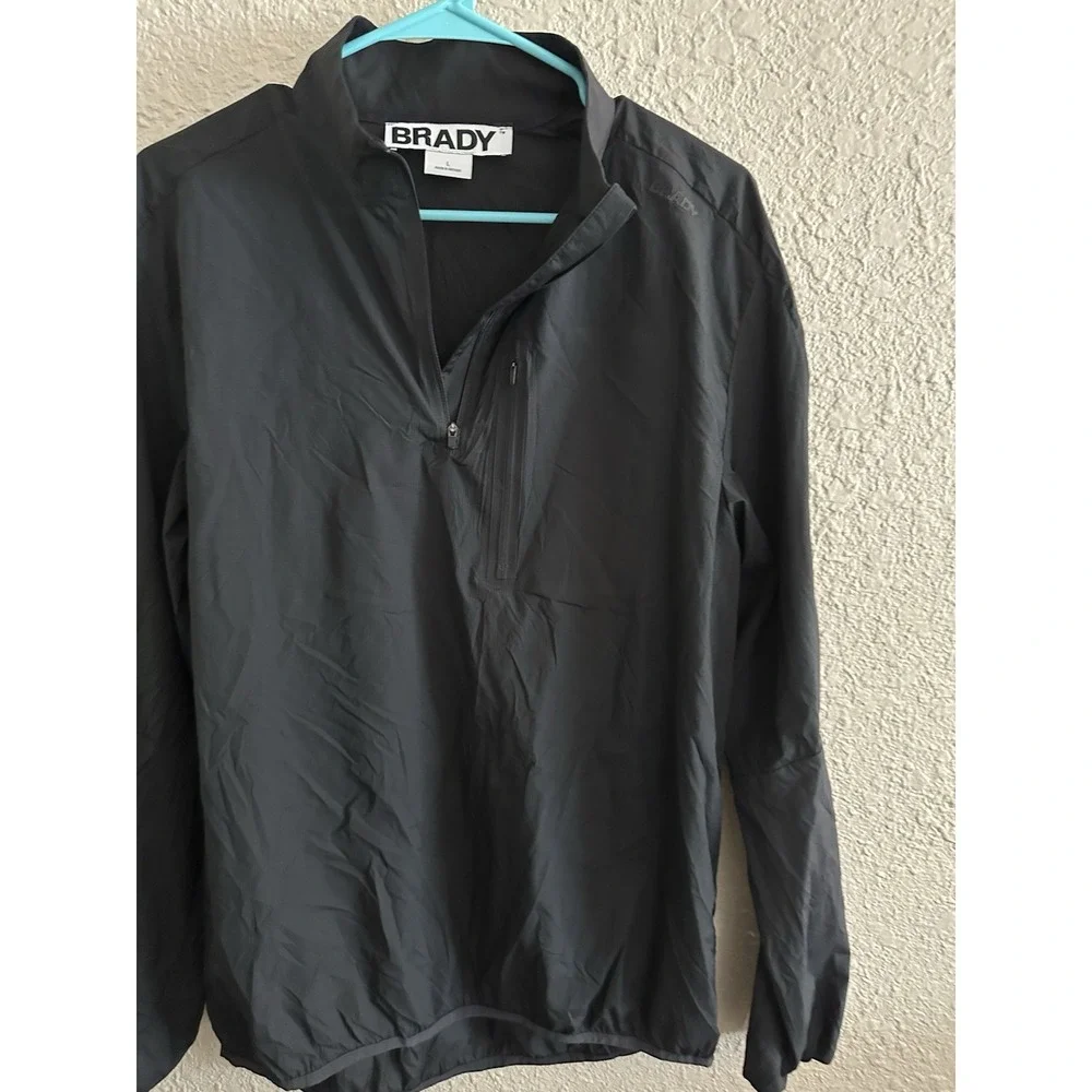 BRADY‎ BRAND Jacket Mens Large Zero Weight Train Half Zip Pullover Black Onyx